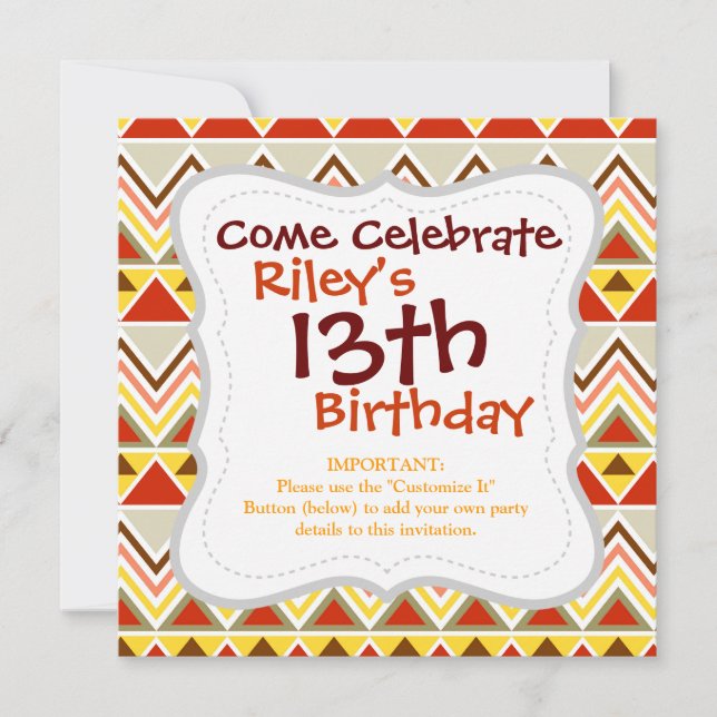Aztec Andes Tribal Mountains Triangles Chevrons Invitation (Front)