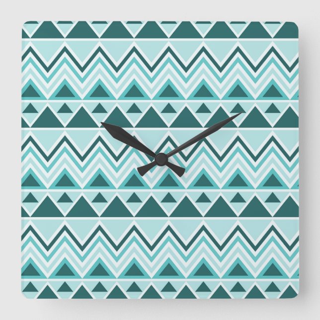 Aztec Andes Tribal Mountains Triangles Chevrons Square Wall Clock (Front)