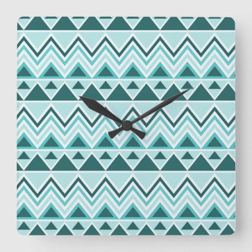 Aztec Andes Tribal Mountains Triangles Chevrons Square Wall Clock