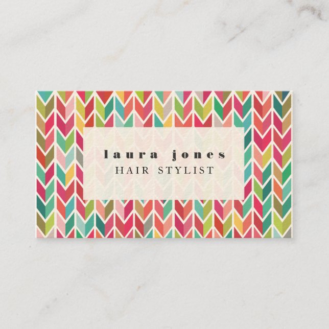 Aztec Arrows Pattern Hair Stylist Template Business Card (Front)
