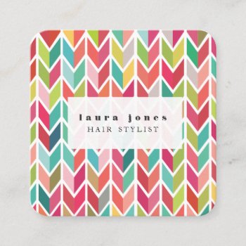 Aztec Arrows Pattern Hair Stylist Template Square Business Card by Pip_Gerard at Zazzle