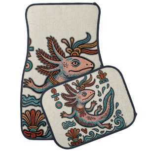 Aztec Axolotl Xolotl eroded stone tribal boho art Car Floor Mat