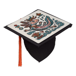 Aztec Axolotl Xolotl eroded stone tribal boho art Graduation Cap Topper
