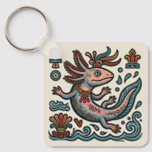 Aztec Axolotl Xolotl eroded stone tribal boho art Keychain
