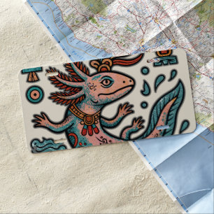 Aztec Axolotl Xolotl eroded stone tribal boho art License Plate