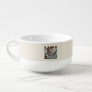 Aztec Axolotl Xolotl eroded stone tribal boho art Soup Mug