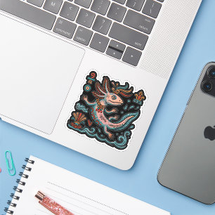 Aztec Axolotl Xolotl eroded stone tribal boho art Sticker