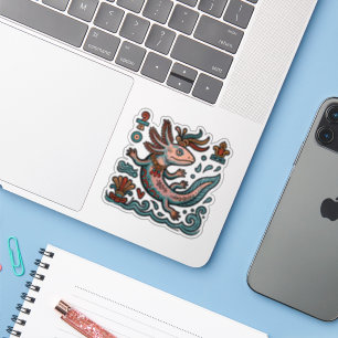 Aztec Axolotl Xolotl eroded stone tribal boho art Sticker