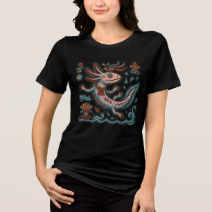 Aztec Axolotl Xolotl eroded stone tribal boho art Tri-Blend Shirt