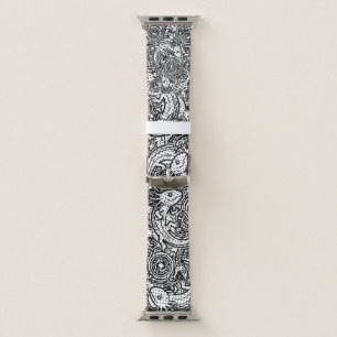 Aztec Axolotl Xolotl Tribal Pattern Black & White Apple Watch Band