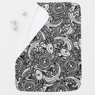 Aztec Axolotl Xolotl Tribal Pattern Black & White Baby Blanket