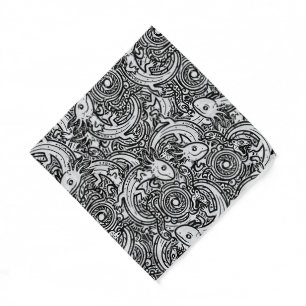 Aztec Axolotl Xolotl Tribal Pattern Black & White Bandana
