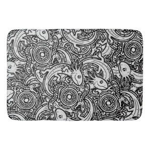 Aztec Axolotl Xolotl Tribal Pattern Black & White Bath Mat