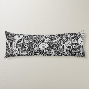 Aztec Axolotl Xolotl Tribal Pattern Black & White Body Pillow