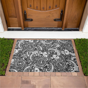 Aztec Axolotl Xolotl Tribal Pattern Black & White Doormat