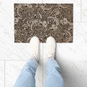 Aztec Axolotl Xolotl Tribal Pattern Black & White Fiber Doormat