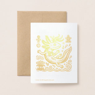 Aztec Axolotl Xolotl Tribal Pattern Black & White Foil Card