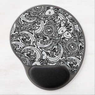 Aztec Axolotl Xolotl Tribal Pattern Black & White Gel Mouse Pad