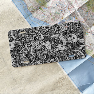 Aztec Axolotl Xolotl Tribal Pattern Black & White License Plate