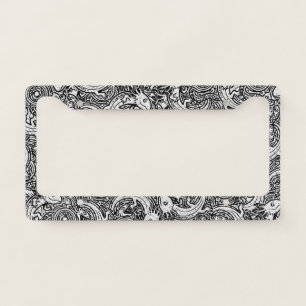 Aztec Axolotl Xolotl Tribal Pattern Black & White License Plate Frame