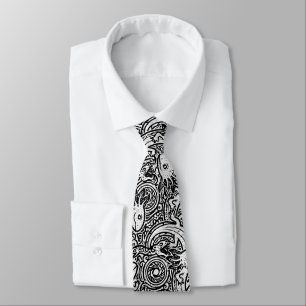 Aztec Axolotl Xolotl Tribal Pattern Black & White Neck Tie