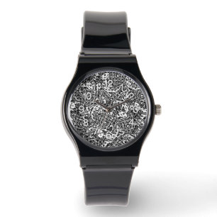 Aztec Axolotl Xolotl Tribal Pattern Black & White Watch