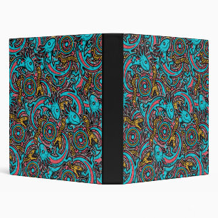 Aztec Axolotl Xolotl Tribal Pattern mythology boho 3 Ring Binder
