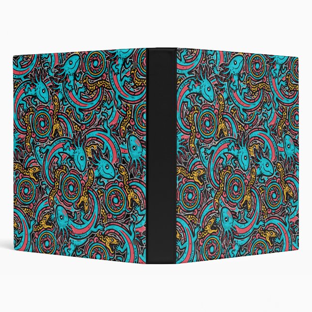Aztec Axolotl Xolotl Tribal Pattern mythology boho 3 Ring Binder (Background)