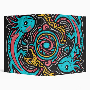 Aztec Axolotl Xolotl Tribal Pattern mythology boho 3 Ring Binder