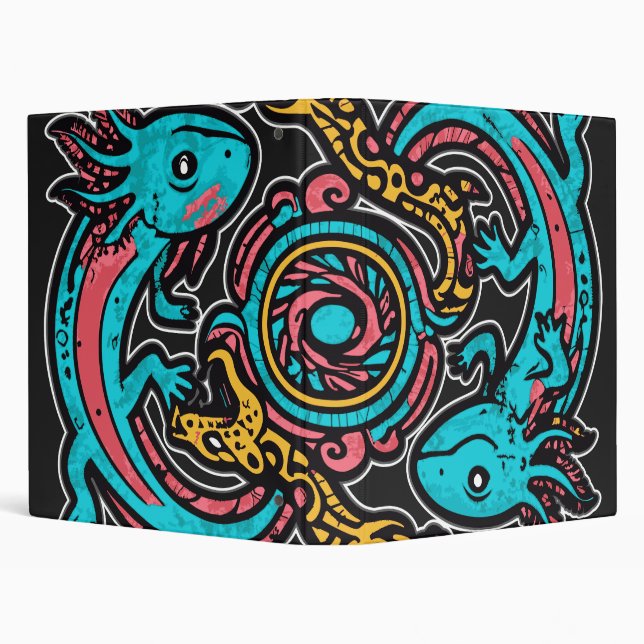Aztec Axolotl Xolotl Tribal Pattern mythology boho 3 Ring Binder (Background)