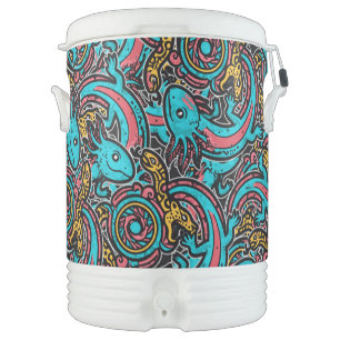 Aztec Axolotl Xolotl Tribal Pattern mythology boho Beverage Cooler