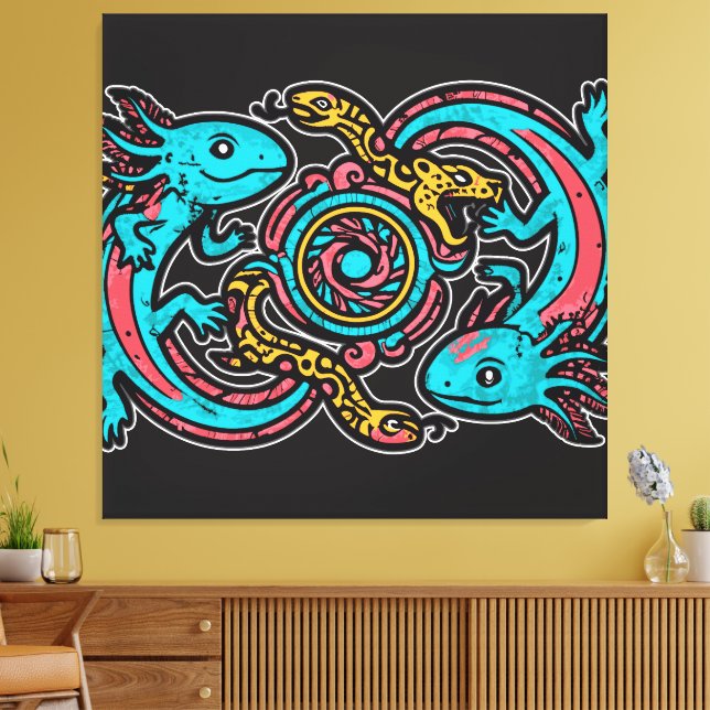 Aztec Axolotl Xolotl Tribal Pattern mythology boho Canvas Print (Insitu(LivingRoom))