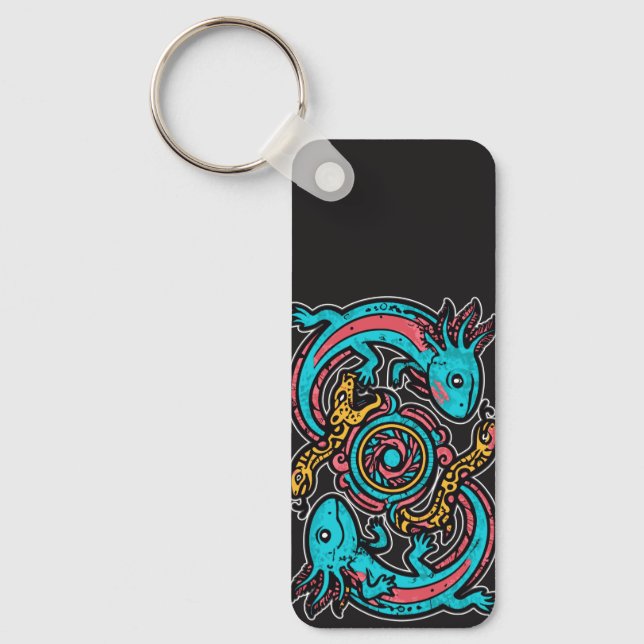 Aztec Axolotl Xolotl Tribal Pattern mythology boho Keychain (Front)