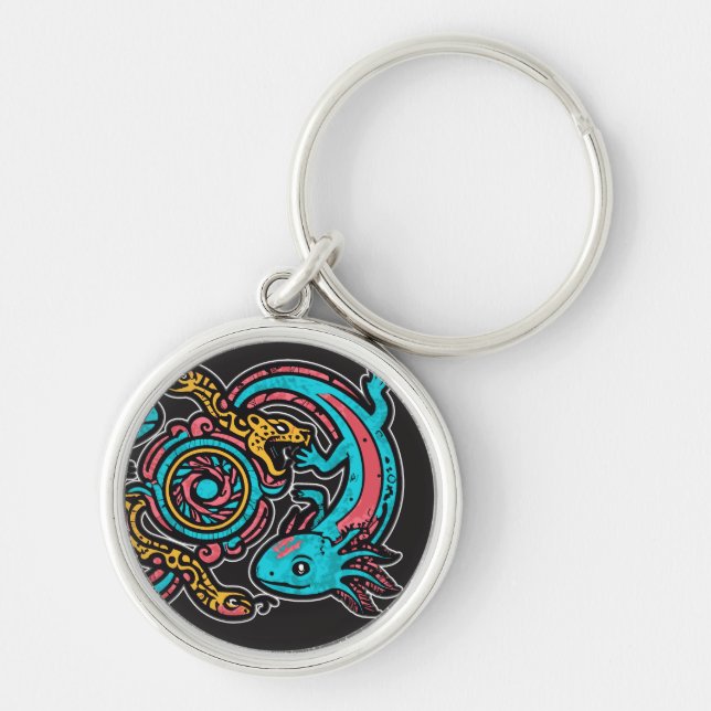 Aztec Axolotl Xolotl Tribal Pattern mythology boho Keychain (Front)
