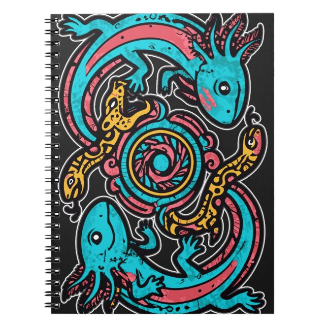 Aztec Axolotl Xolotl Tribal Pattern mythology boho Notebook (Front)