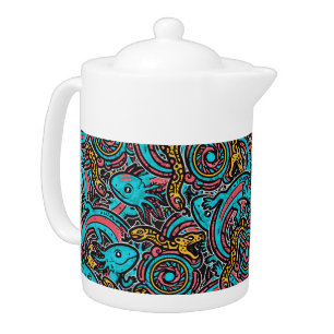 Aztec Axolotl Xolotl Tribal Pattern mythology boho Teapot