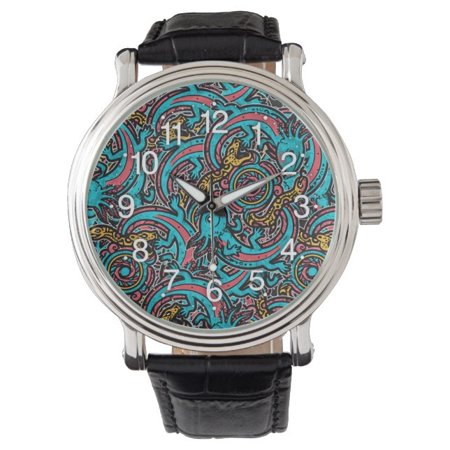Aztec Axolotl Xolotl Tribal Pattern mythology boho Watch (Front)
