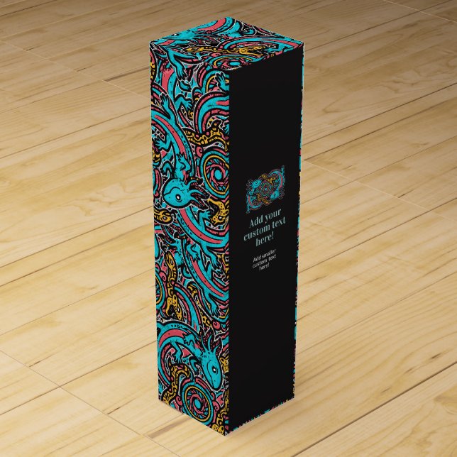 Aztec Axolotl Xolotl Tribal Pattern mythology boho Wine Box (Front)