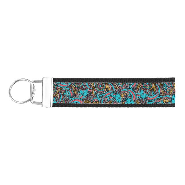 Aztec Axolotl Xolotl Tribal Pattern mythology boho Wrist Keychain (Keys on Left)