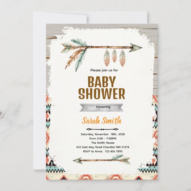 Aztec Baby Boy Shower Invitation (Front)