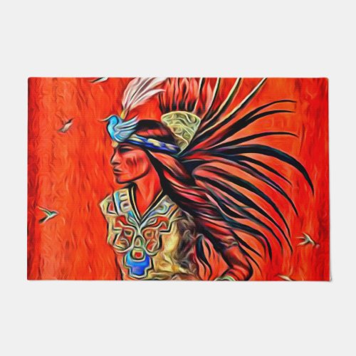 Aztec Bird Dancer Native American 24x36 Door Mat