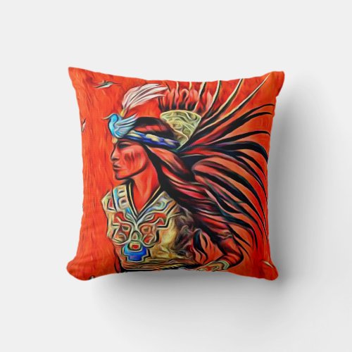 Aztec Bird Dancer Native American Throw Pillow
