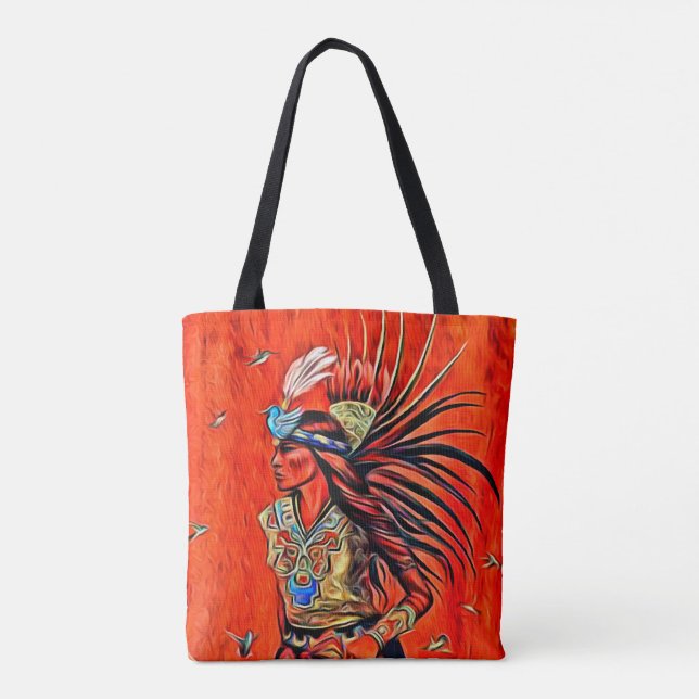 Aztec Bird Dancer Native American Tote Bag (Back)
