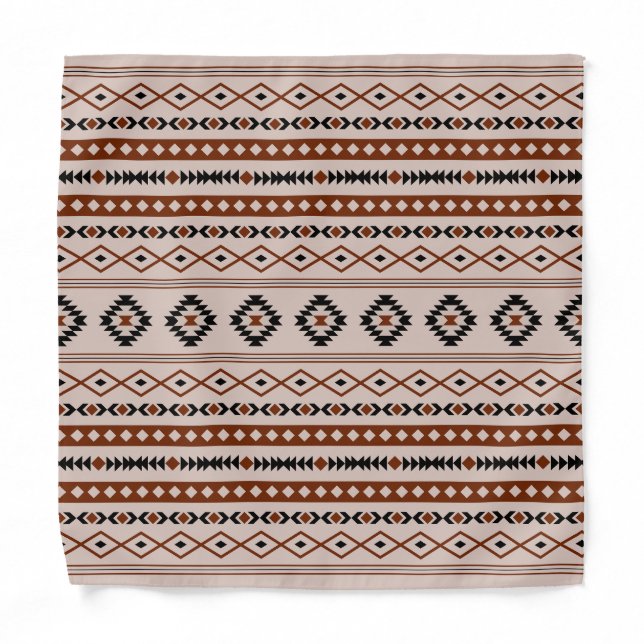 Aztec Black Browns Taupe Mixed Motifs Pattern Bandana (Front)