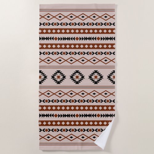 Aztec Black Browns Taupe Mixed Motifs Pattern Beach Towel