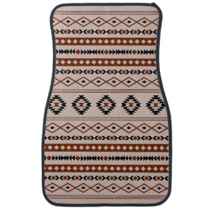 Aztec Black Browns Taupe Mixed Motifs Pattern Car Floor Mat