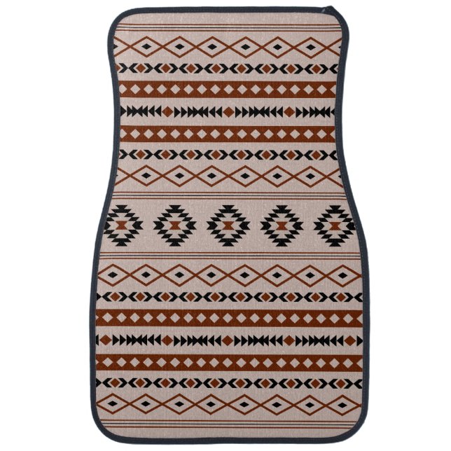 Aztec Black Browns Taupe Mixed Motifs Pattern Car Floor Mat (Front)