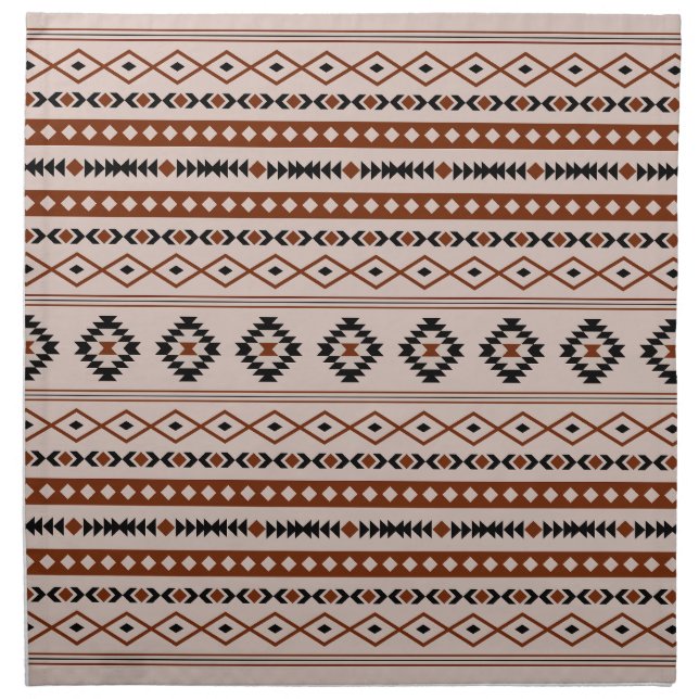 Aztec Black Browns Taupe Mixed Motifs Pattern Cloth Napkin (Front)