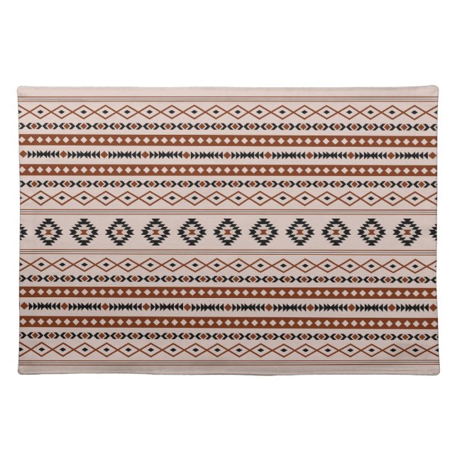 Aztec Black Browns Taupe Mixed Motifs Pattern Cloth Placemat (Front)