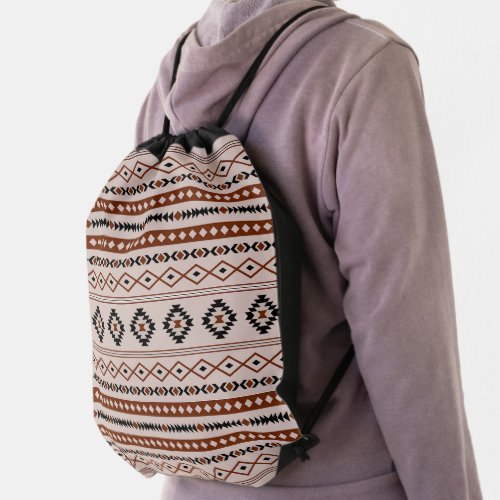 Aztec Black Browns Taupe Mixed Motifs Pattern Drawstring Bag